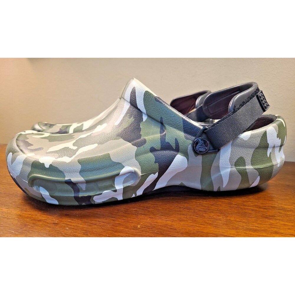 Crocs Bistro Pro Work LiteRide Clog Mens 11 Green Black Camo Slip on Backstrap